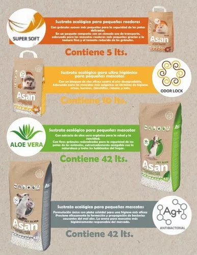 Sustrato Asan Pet Aloe Eco Higiénico Pequeñas Mascotas 42l