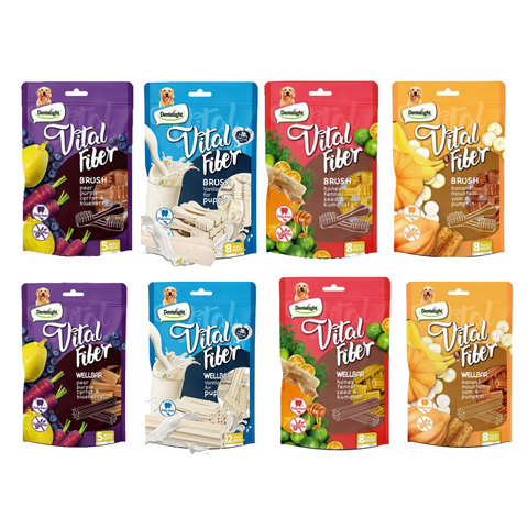Pack 8 Snack mix Vital Fiber Barritas Y Cepillos De Perro