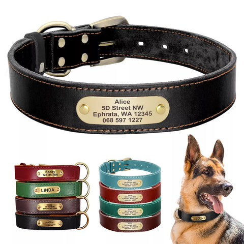 Collar De Cuero Para Perro Con Placa Personalizable