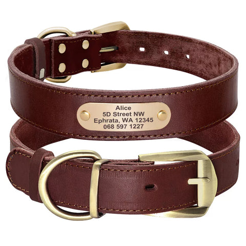 Collar De Cuero Para Perro Con Placa Personalizable