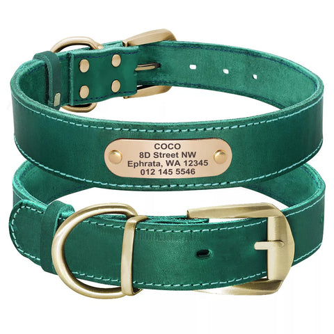 Collar De Cuero Para Perro Con Placa Personalizable