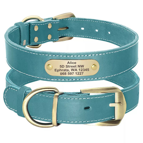 Collar De Cuero Para Perro Con Placa Personalizable