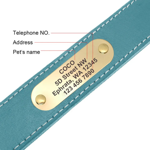 Collar De Cuero Para Perro Con Placa Personalizable