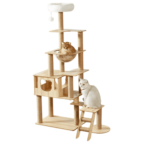Rascador XL con cápsula, casa y escalera para gatos