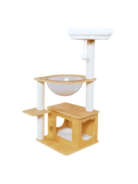 Rascador para Gatos con Cápsula y Casa de Madera