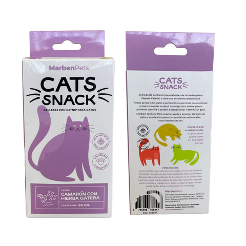 Nueva Galleta Cats Snack Catnip Camarón con Hierba Gatera 80gr