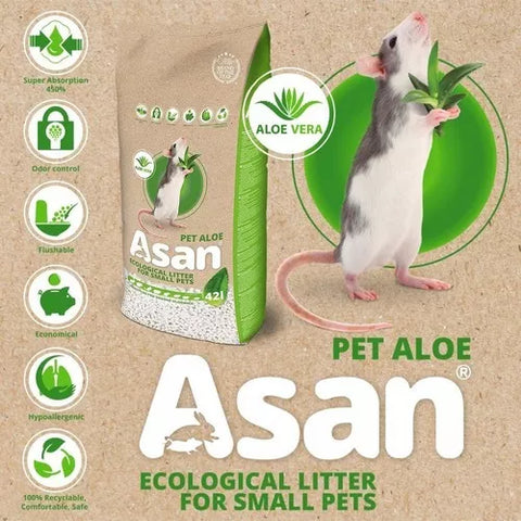 Sustrato Asan Pet Aloe Eco Higiénico Pequeñas Mascotas 42l