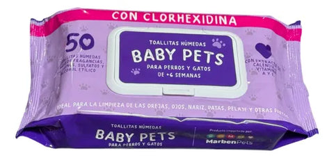 Toallitas Húmedas con Clorhexidina Baby Pets (50 unidades)