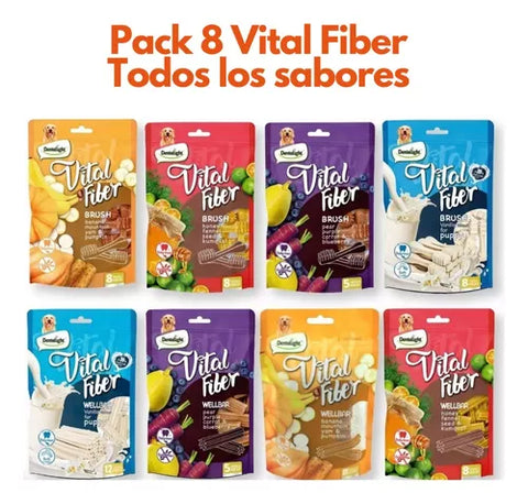 Pack 8 Snack mix Vital Fiber Barritas Y Cepillos De Perro