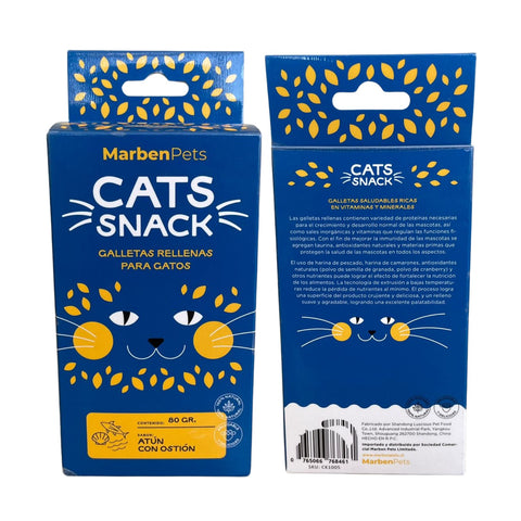 Nueva Galleta Cats Snack Rellenas Sabor Atún con Ostión 80 Gr