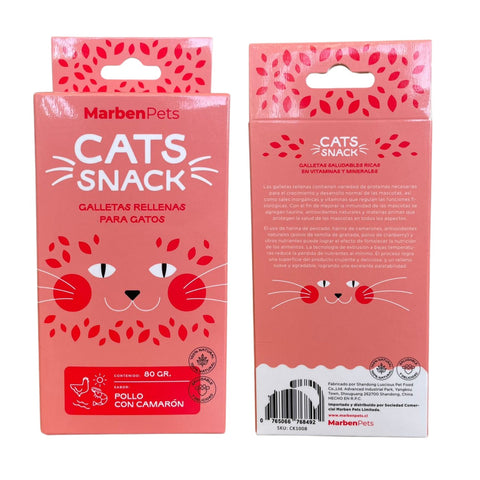 Nueva Galleta Cats Snack Rellenas Sabor Pollo con Camarón 80 Gr