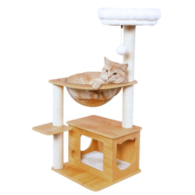 Rascador para Gatos con Cápsula y Casa de Madera