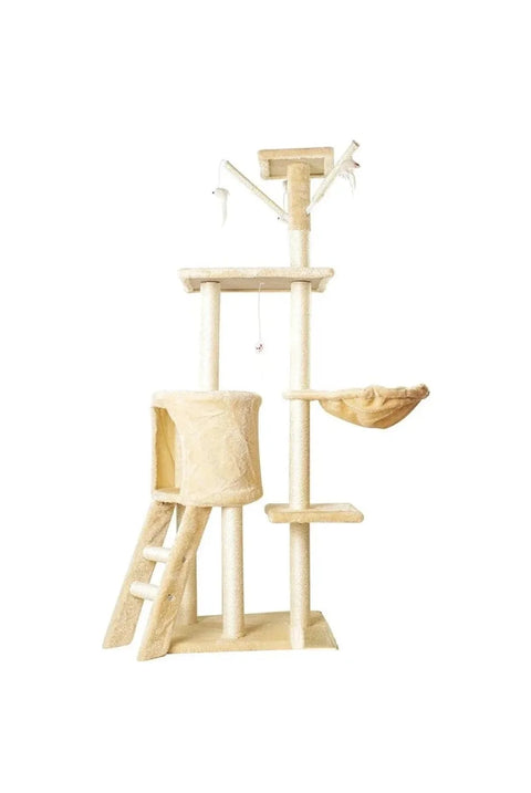 Rascador para Gatos Tipo Árbol Beige con Casa y Hamaca